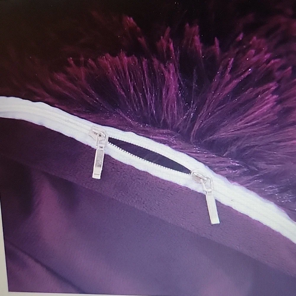 Soukach Shaggy Fluffy Faux Fur Luxury Queen 3pc Duvet Cover set Plum Purple New